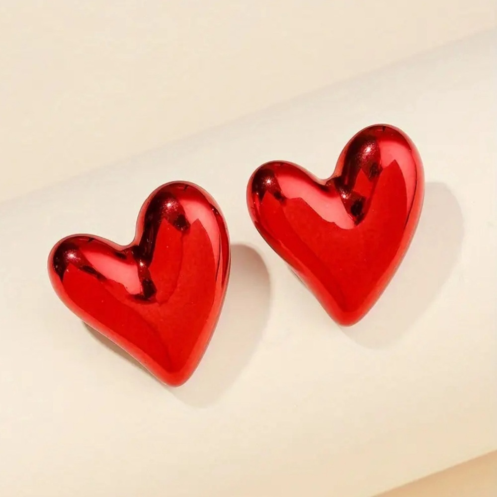 Heart-Shaped Red Earrings